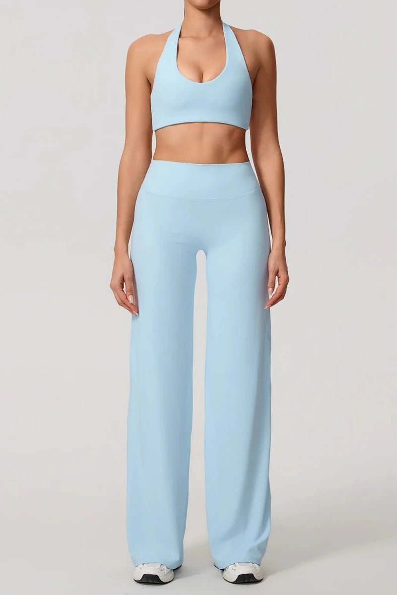 Pilates Outfit with Halter Bra and Wide Leg Trousers - TGC Boutique - Activewear Sets
