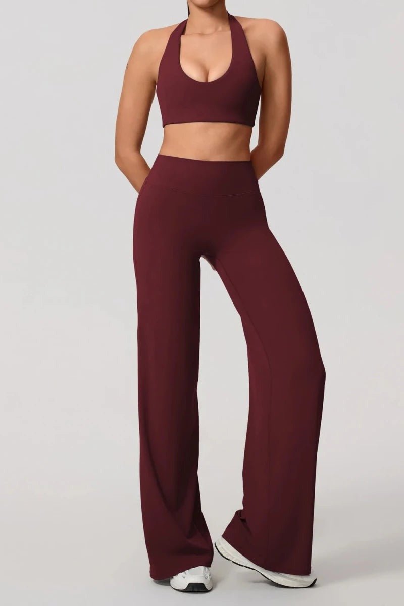 Pilates Outfit with Halter Bra and Wide Leg Trousers - TGC Boutique - Activewear Sets