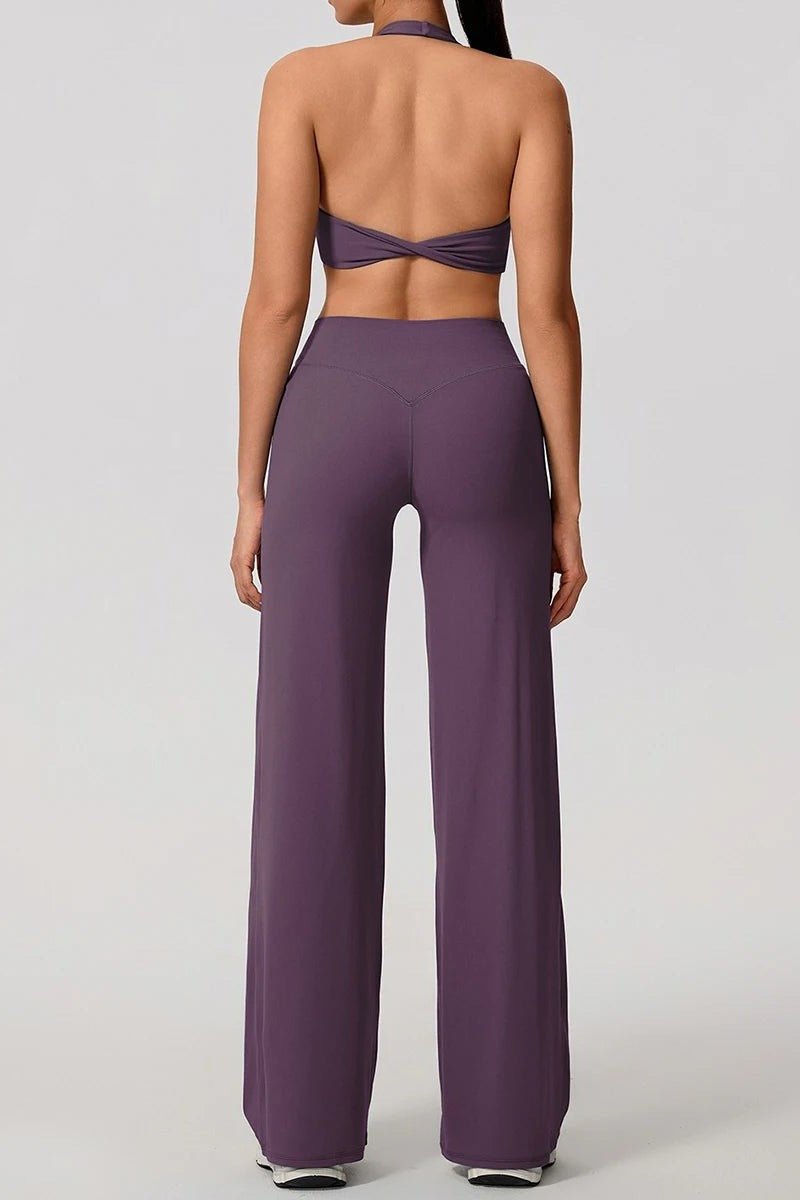 Pilates Outfit with Halter Bra and Wide Leg Trousers - TGC Boutique - Activewear Sets