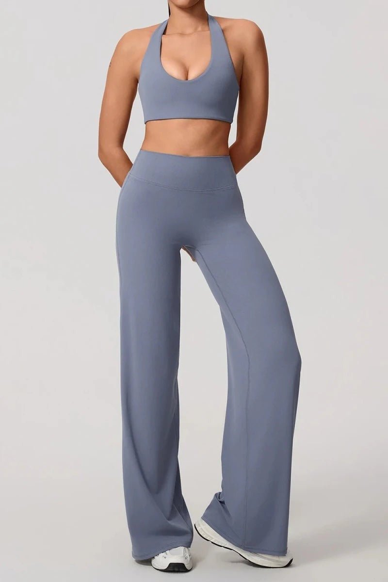 Pilates Outfit with Halter Bra and Wide Leg Trousers - TGC Boutique - Activewear Sets