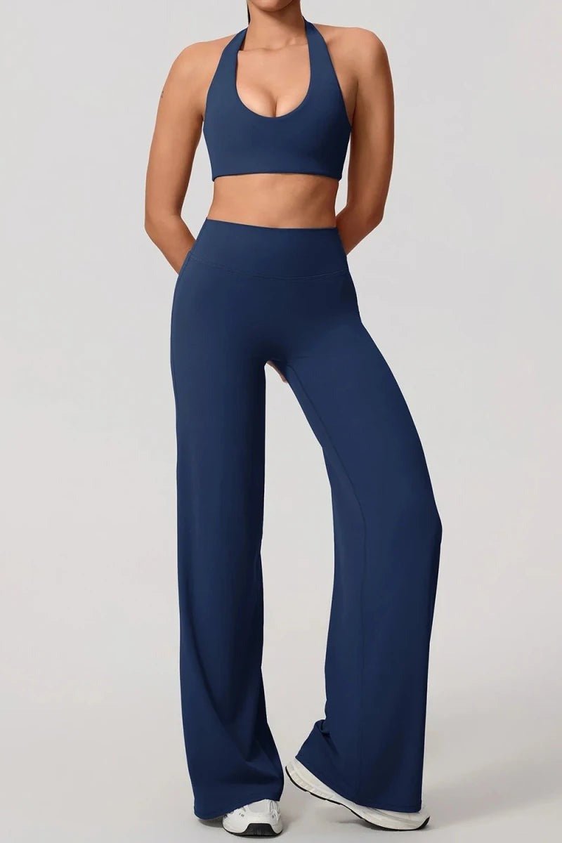 Pilates Outfit with Halter Bra and Wide Leg Trousers - TGC Boutique - Activewear Sets