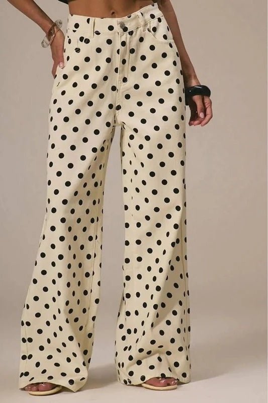 Polka Dot Pants for Women, High Waisted Wide Leg Jeans - TGC Boutique - Jeans