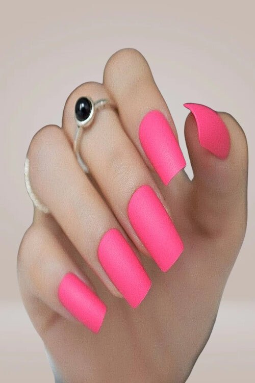 Press On Nails Hot Pink Matte Square Coffin Tip Nail Kit - TGC Boutique - Press On Nails