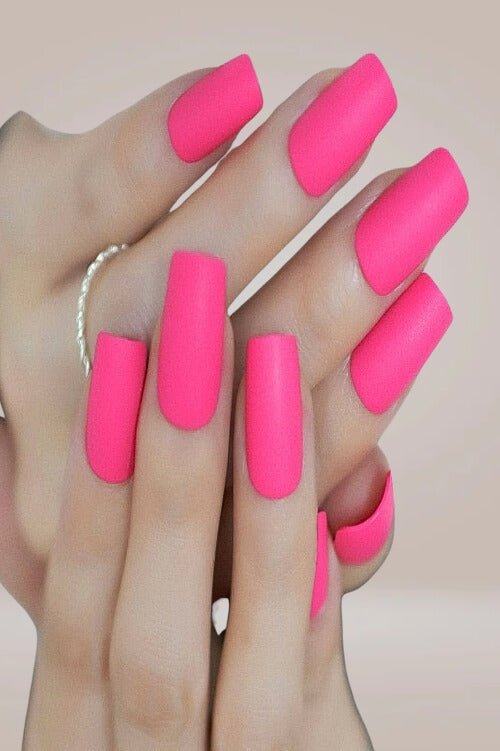 Press On Nails Hot Pink Matte Square Coffin Tip Nail Kit - TGC Boutique - Press On Nails