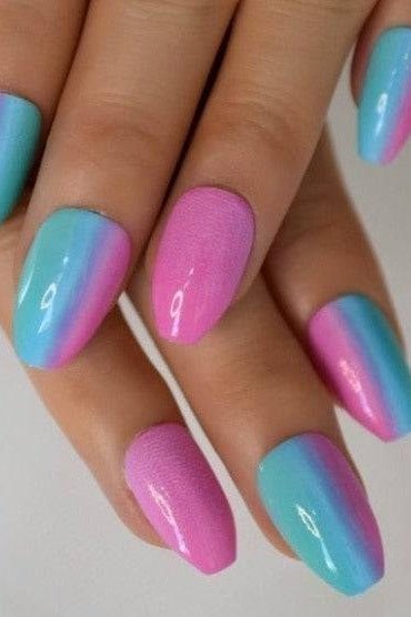 Press On Nails Pink And Blue Glossy Coffin Ombre Nail Kit - TGC Boutique - Press On Nails