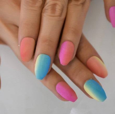 Press On Nails Rainbow Matte Ombre Almond Nail Kit - TGC Boutique - Press On Nails