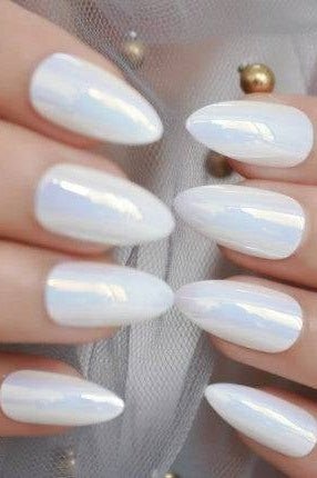 Press On Nails White Chrome Almond Glossy Nail Kit - TGC Boutique - Press On Nails