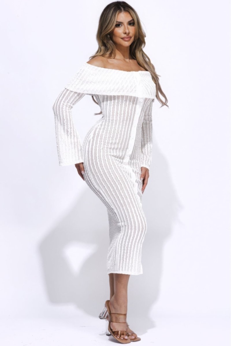Ruffled Off The Shoulder White Midi Dress - TGC Boutique - Midi Dress
