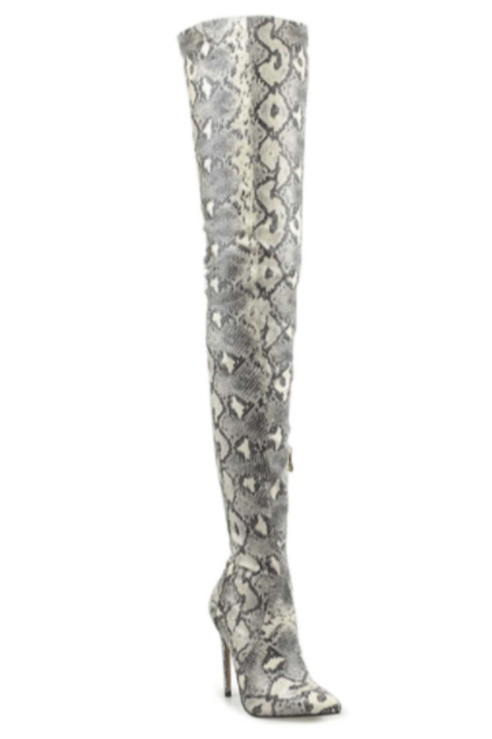 Snake Pattern White Over The Knee High Heel Boot, High Heel Boots, TGC Boutique bandage Dress Bodycon Dress Bikini Swimsuit Sterling silver ring Makeup lips eyes face brush