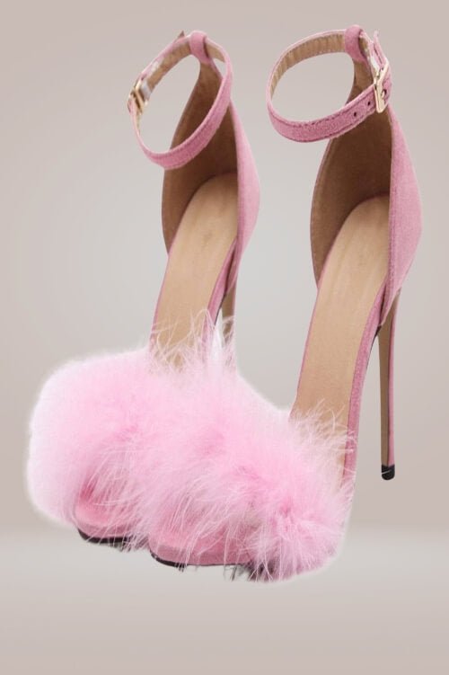 Stiletto High Heel Sandals With Fluffy Fur - TGC Boutique - High Heel Sandals