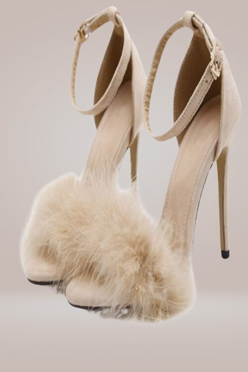 Stiletto High Heel Sandals With Fluffy Fur - TGC Boutique - High Heel Sandals