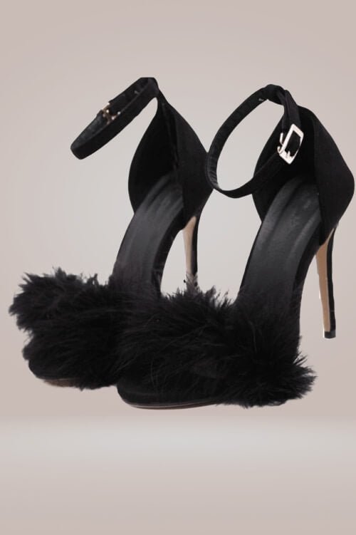 Stiletto High Heel Sandals With Fluffy Fur - TGC Boutique - High Heel Sandals