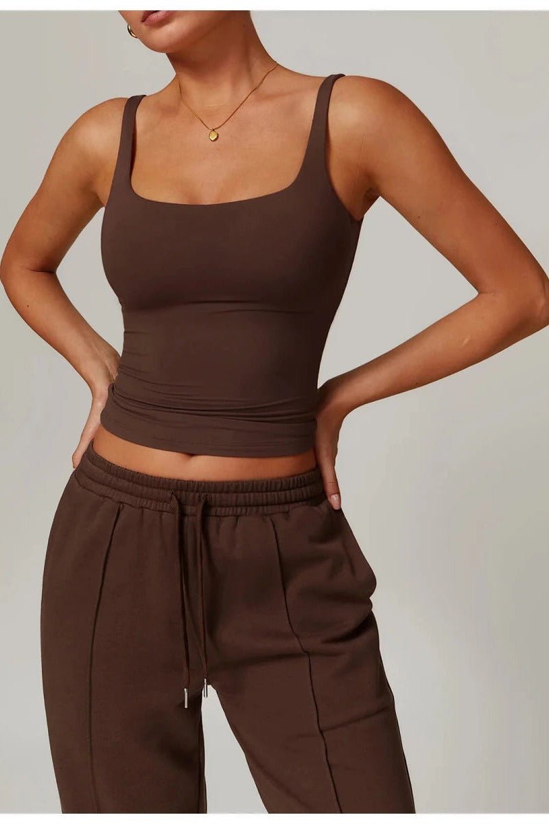 Tank Top with Built in Bra and Square Neck for Women - TGC Boutique - Activewear Tops
