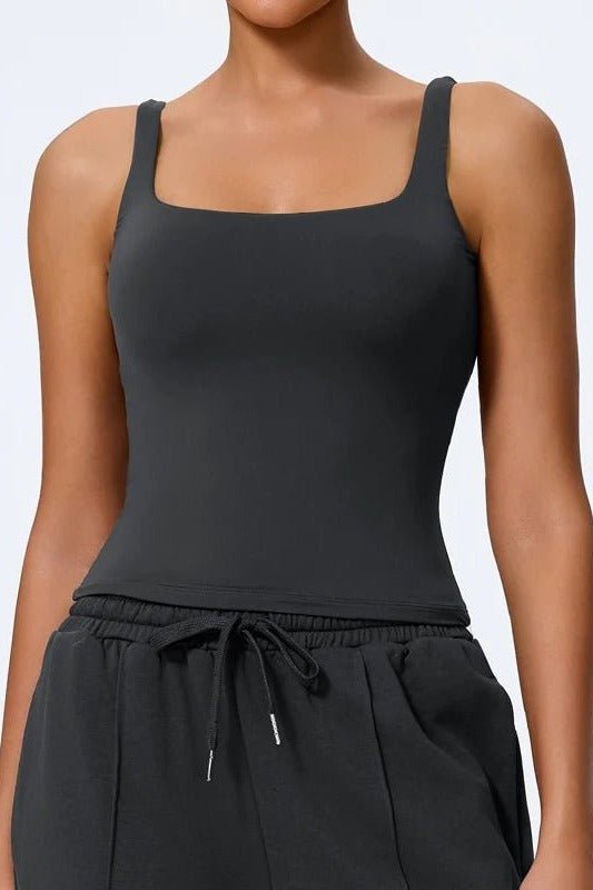 Tank Top with Built in Bra and Square Neck for Women - TGC Boutique - Activewear Tops