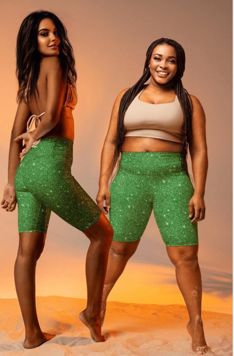 TGC Boutique Glitter Print Green Biker Shorts - TGC Boutique - Shorts