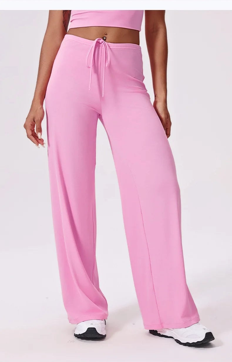 Pink wide leg yoga pants side view