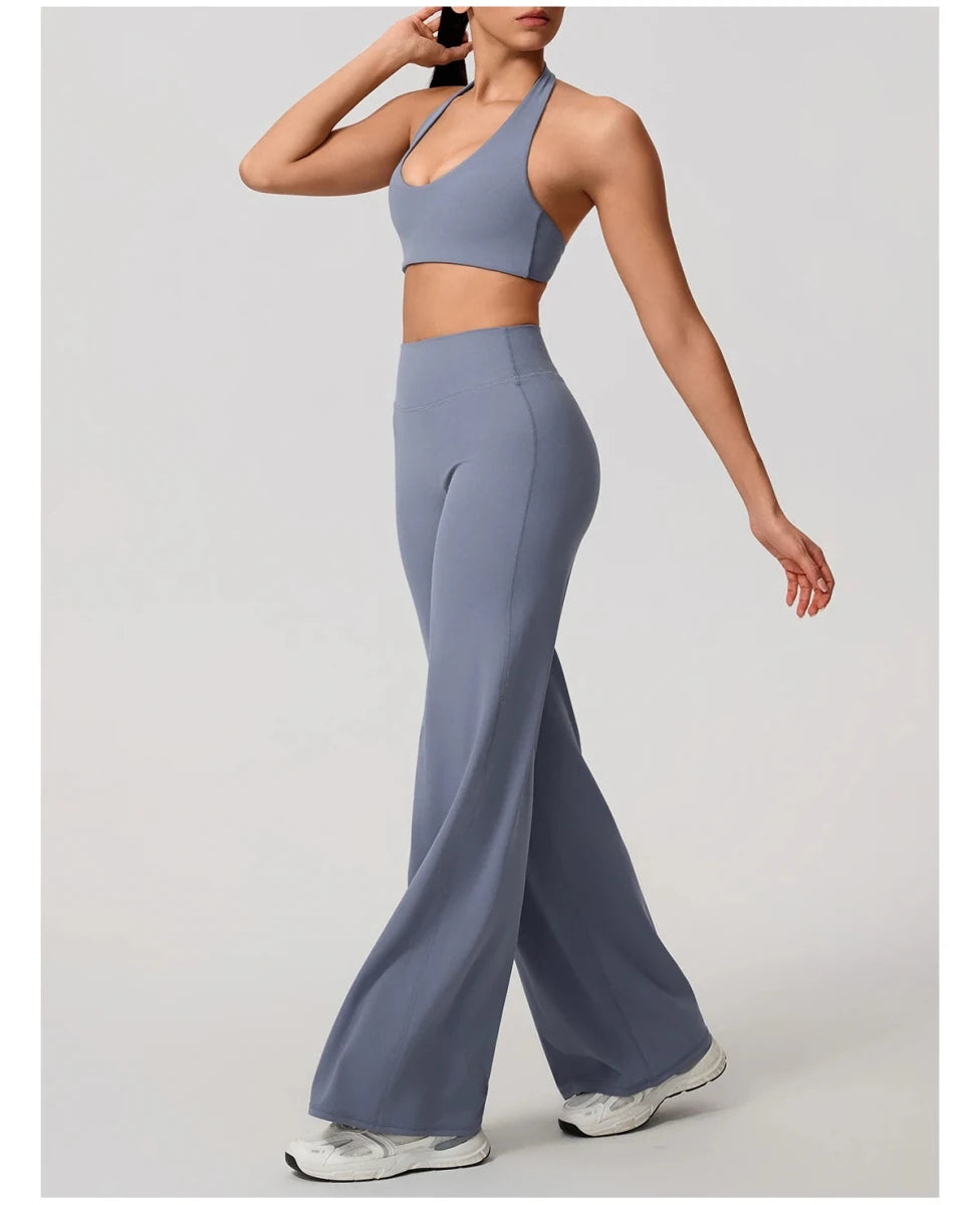 Workout Sets for Women with Halter Bra and Wide Leg Trousers - TGC Boutique - Activewear Sets