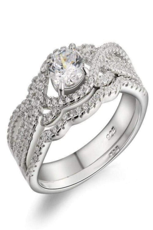 1 Carat Round Cut Engagement Bridal Sterling Silver Ring Set - TGC Boutique - rings