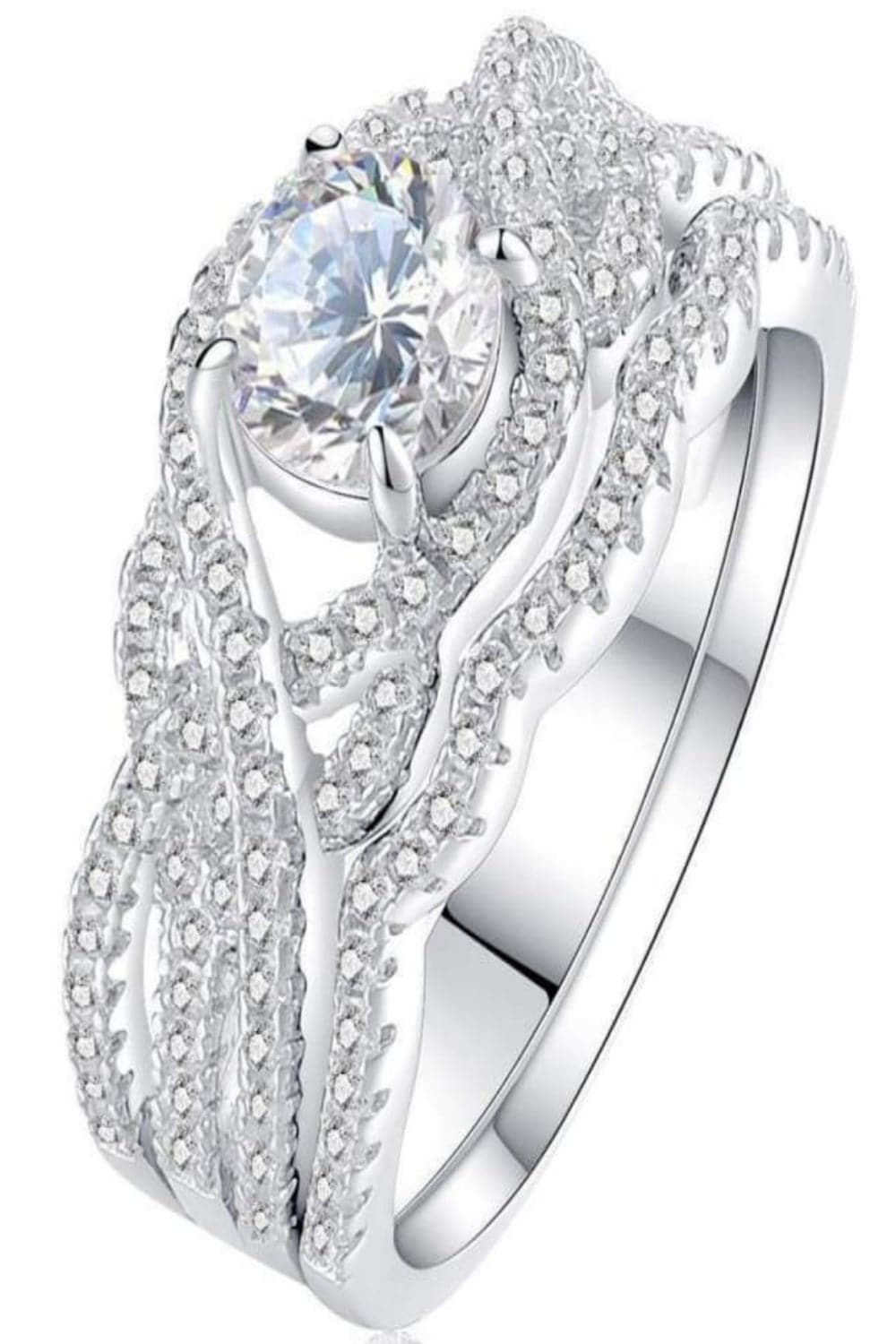 1 Carat Round Cut Engagement Bridal Sterling Silver Ring Set - TGC Boutique - rings