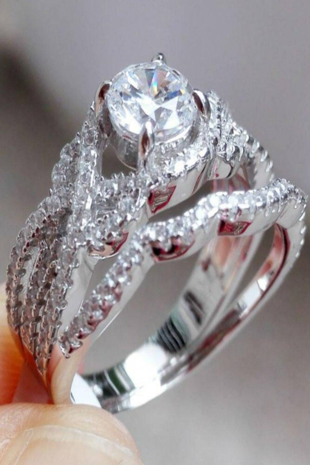 1 Carat Round Cut Engagement Bridal Sterling Silver Ring Set - TGC Boutique - rings