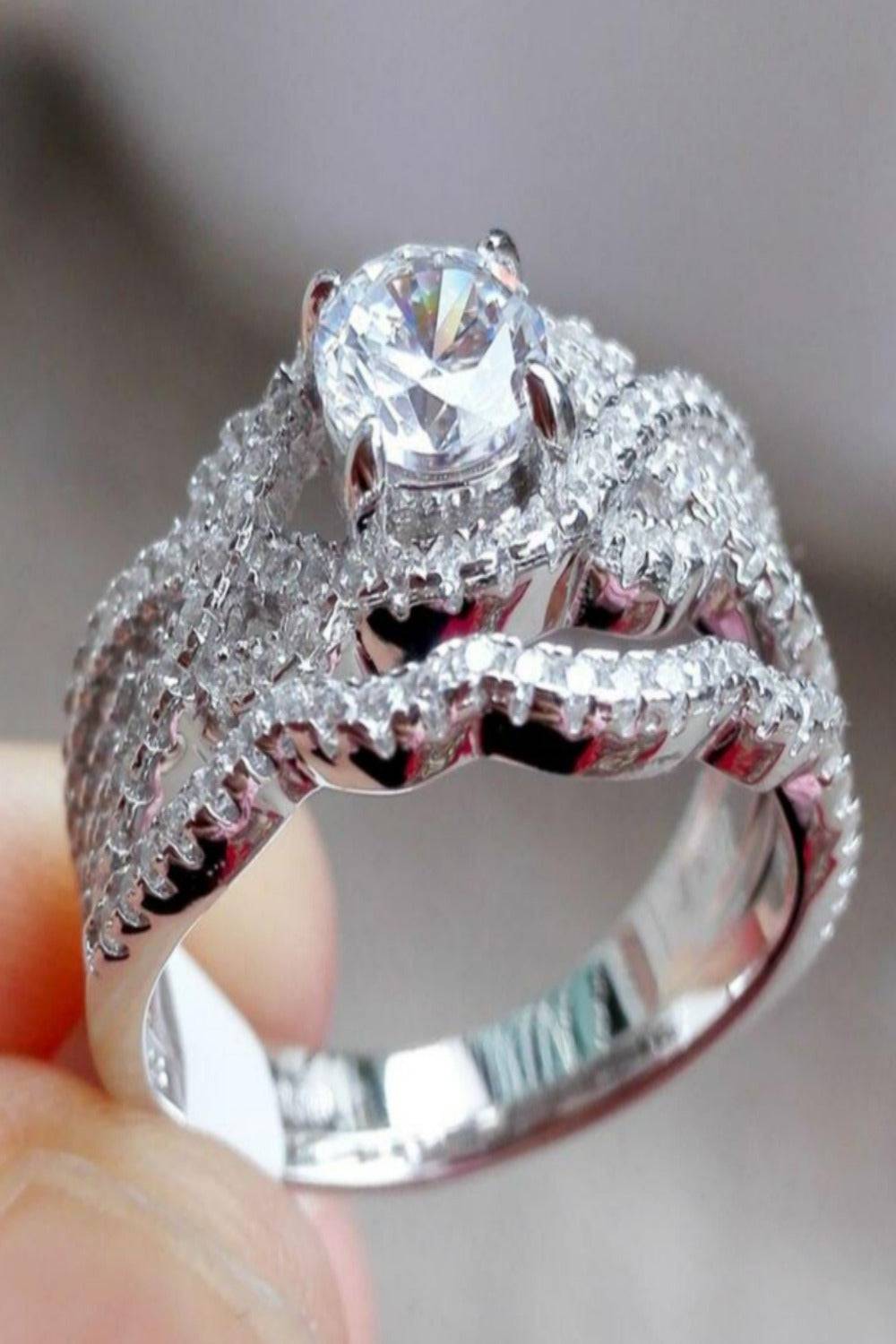 1 Carat Round Cut Engagement Bridal Sterling Silver Ring Set - TGC Boutique - rings