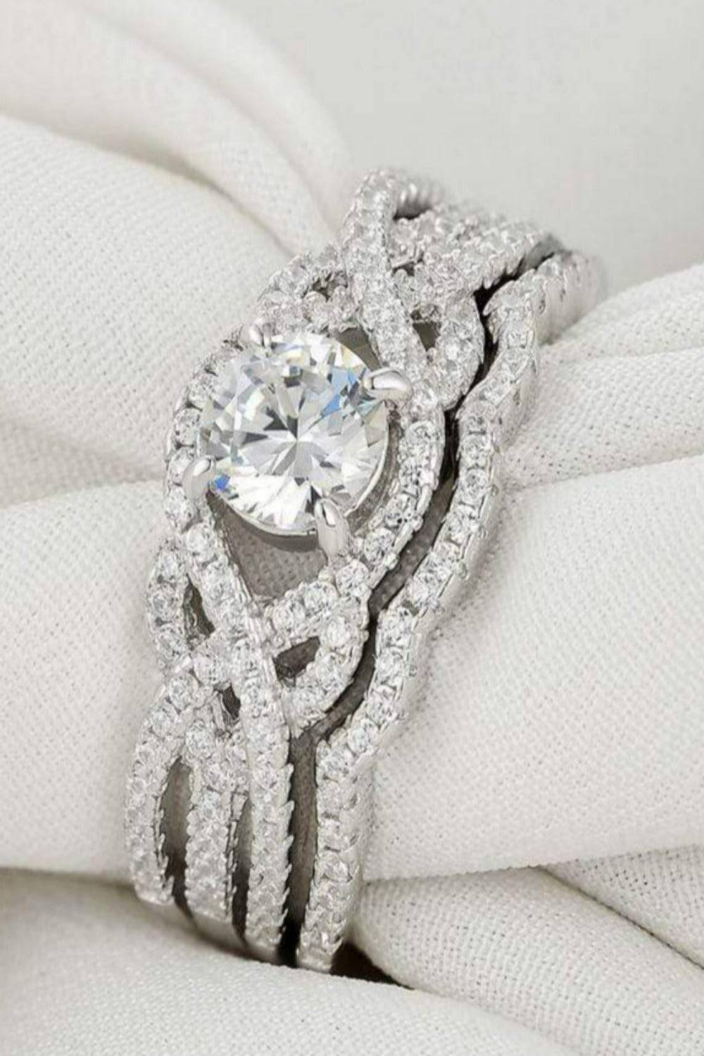 1 Carat Round Cut Engagement Bridal Sterling Silver Ring Set - TGC Boutique - rings