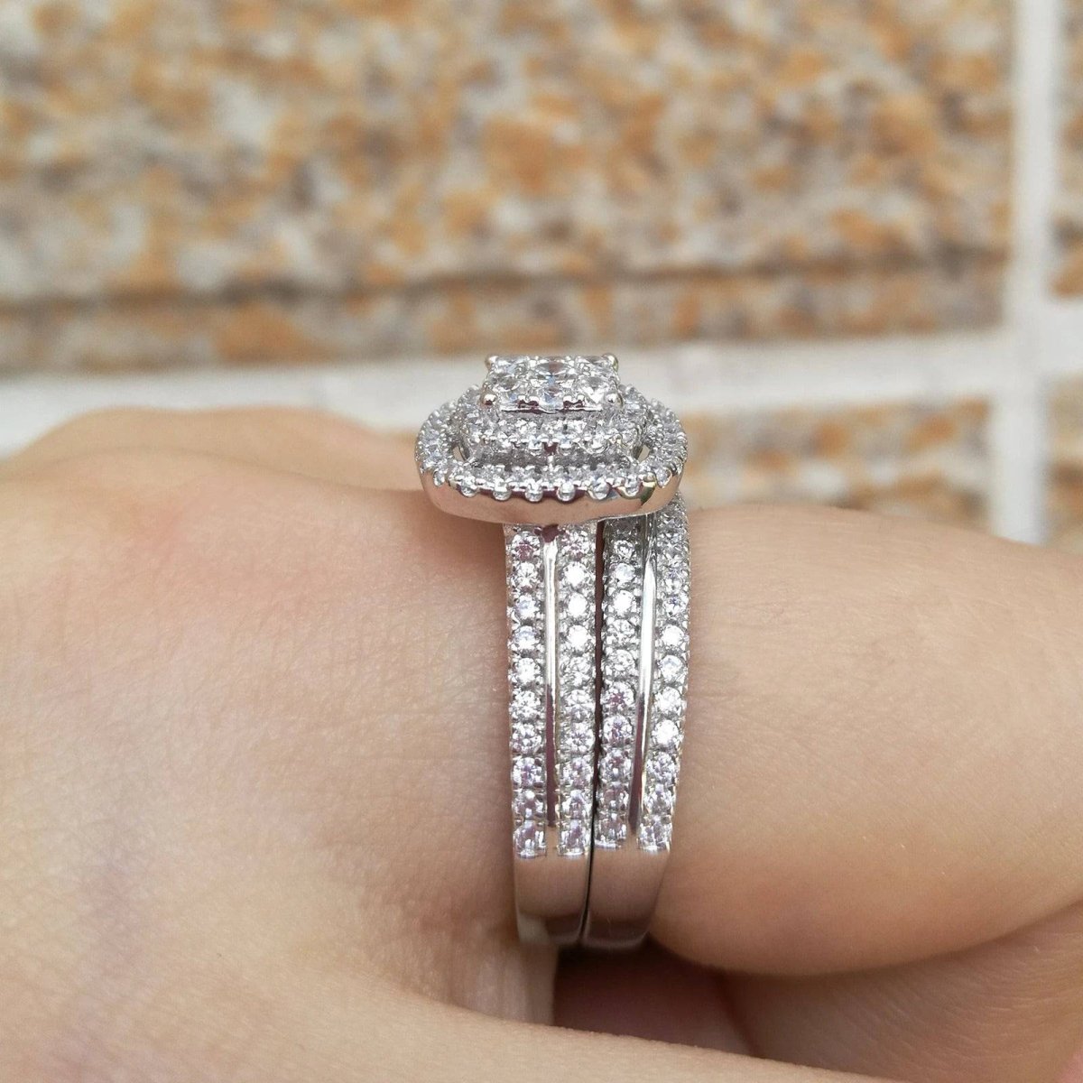 1.6 Ct Round Cut Conflict Free Simulated Diamond Sterling Silver Ring Set - TGC Boutique - Engagement Ring Set