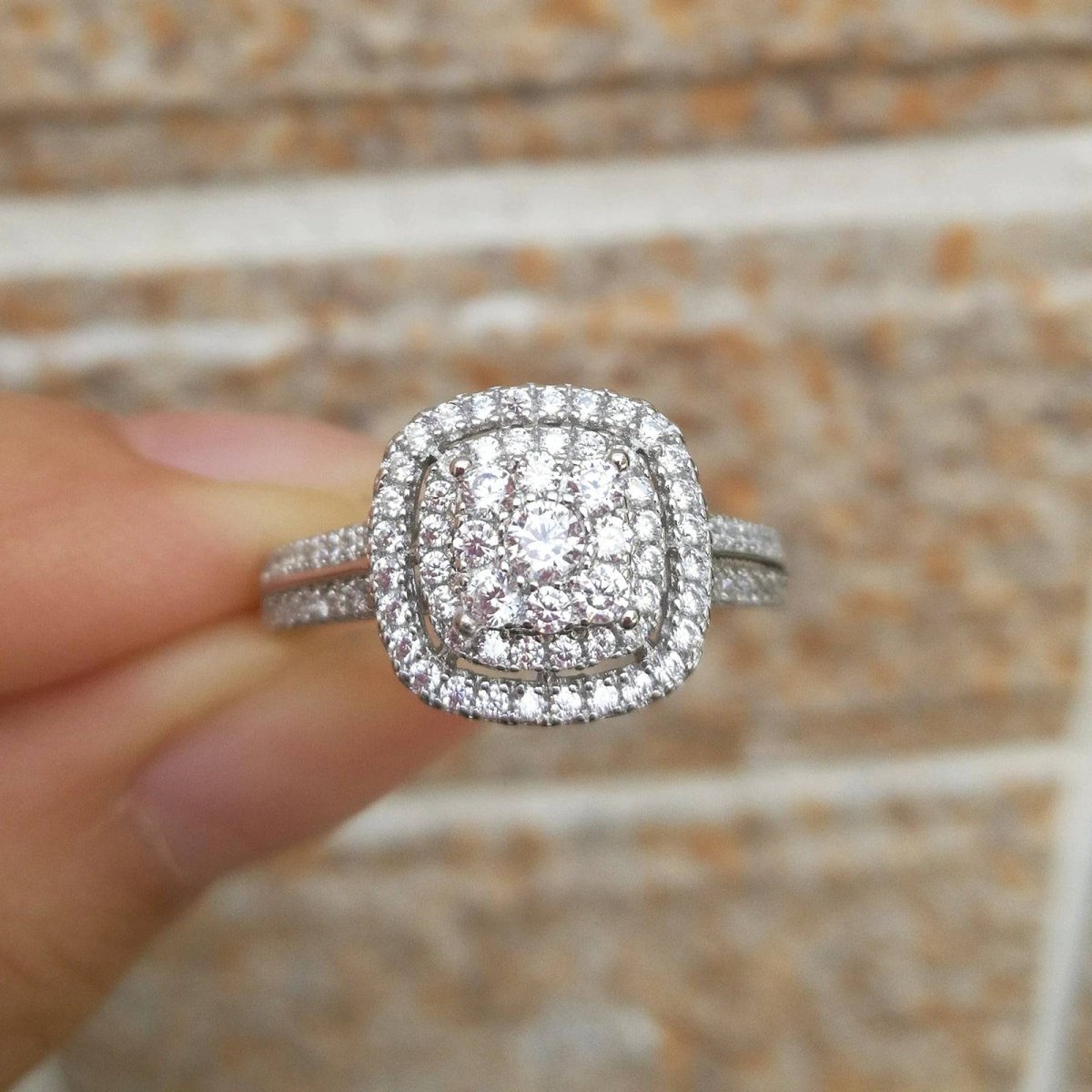 1.6 Ct Round Cut Conflict Free Simulated Diamond Sterling Silver Ring Set - TGC Boutique - Engagement Ring Set