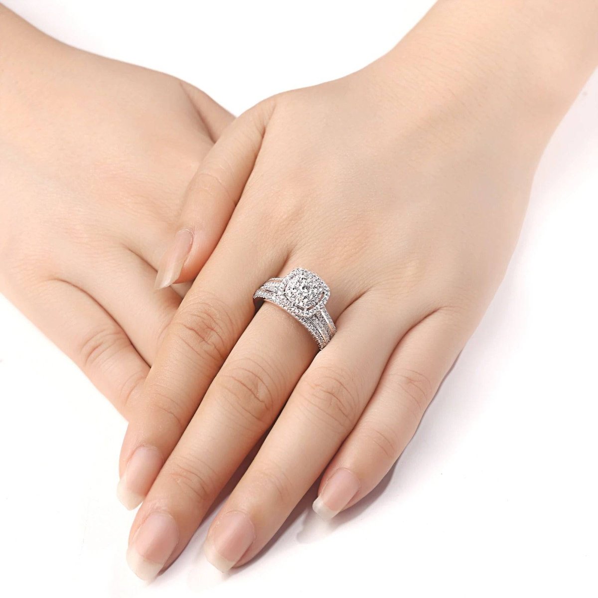 1.6 Ct Round Cut Conflict Free Simulated Diamond Sterling Silver Ring Set - TGC Boutique - Engagement Ring Set