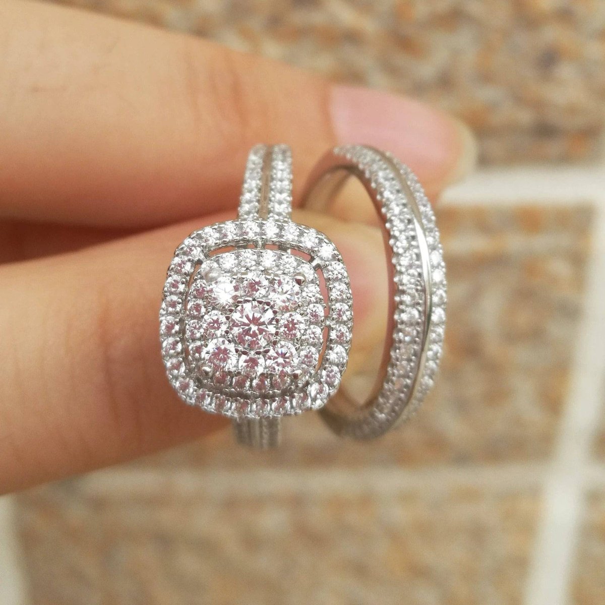 1.6 Ct Round Cut Conflict Free Simulated Diamond Sterling Silver Ring Set - TGC Boutique - Engagement Ring Set