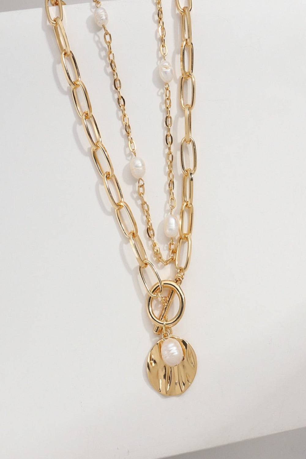 2 Tier Pearl Chain Pendant Gold Layered Necklace - TGC Boutique - Gold Necklace