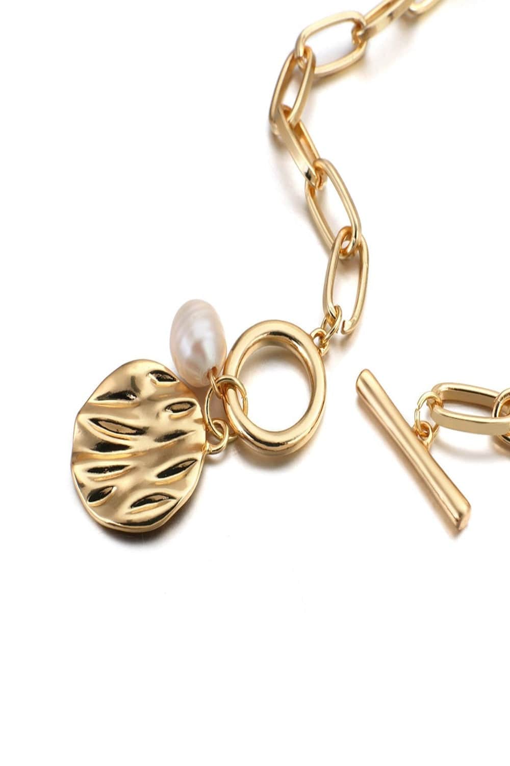 2 Tier Pearl Chain Pendant Gold Layered Necklace - TGC Boutique - Gold Necklace