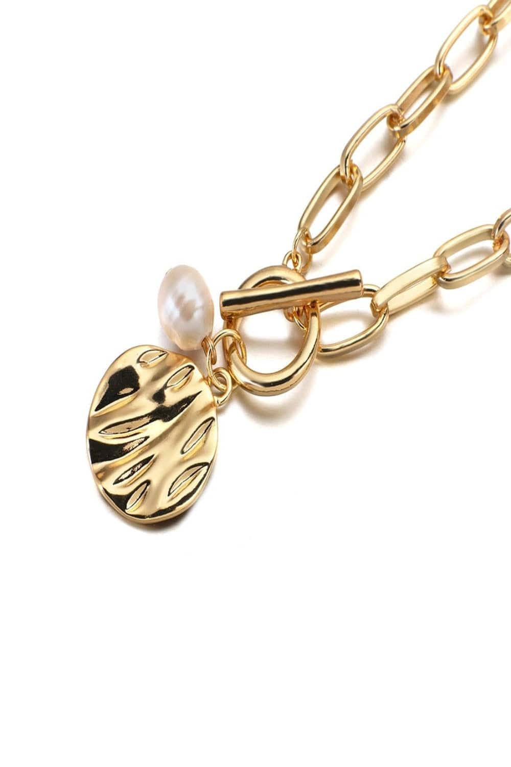 2 Tier Pearl Chain Pendant Gold Layered Necklace - TGC Boutique - Gold Necklace
