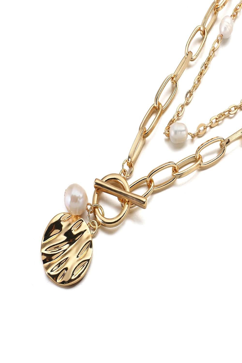 2 Tier Pearl Chain Pendant Gold Layered Necklace - TGC Boutique - Gold Necklace