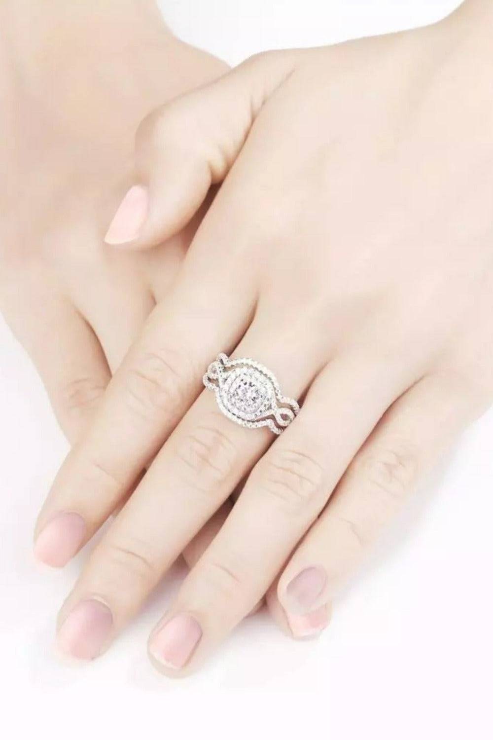 3 Pc Round Cut Sterling Silver Ring Set - TGC Boutique - Engagement Ring Set