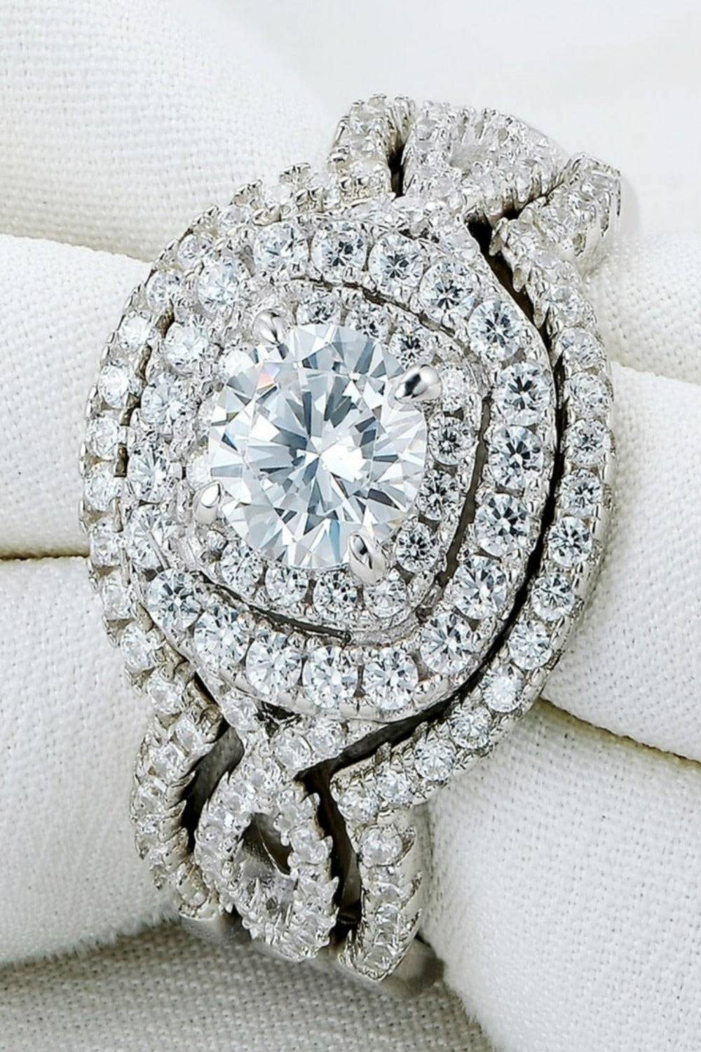3 Pc Round Cut Sterling Silver Ring Set - TGC Boutique - Engagement Ring Set