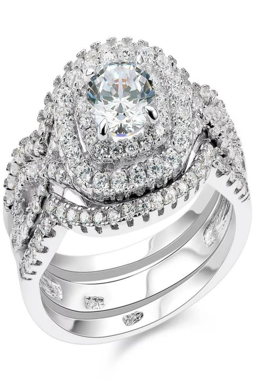 3 Pc Round Cut Sterling Silver Ring Set - TGC Boutique - Engagement Ring Set
