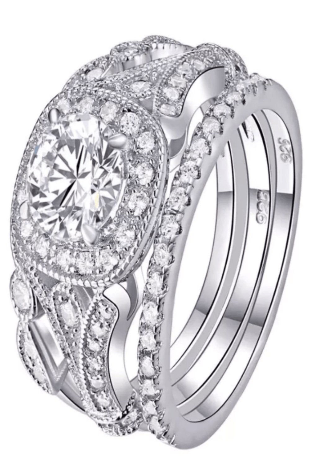 3 Piece Sterling Silver Engagement Ring Set - TGC Boutique - rings