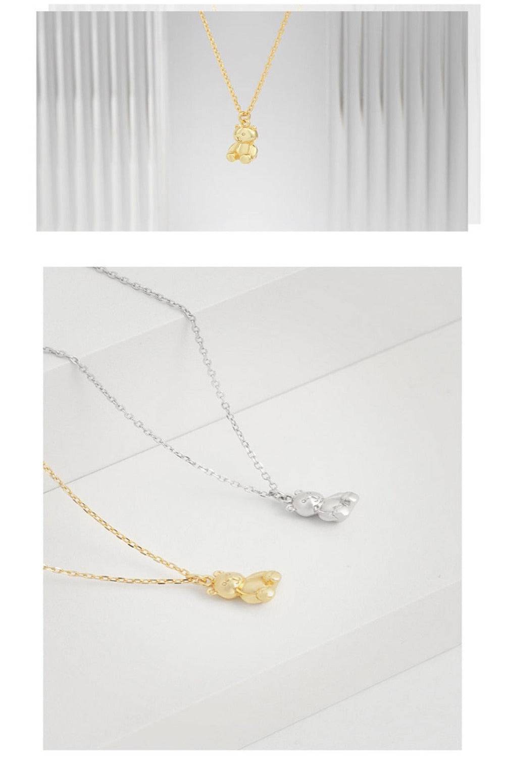 925 Sterling Silver Teddy Bear Charm Necklace - TGC Boutique - Silver Necklace