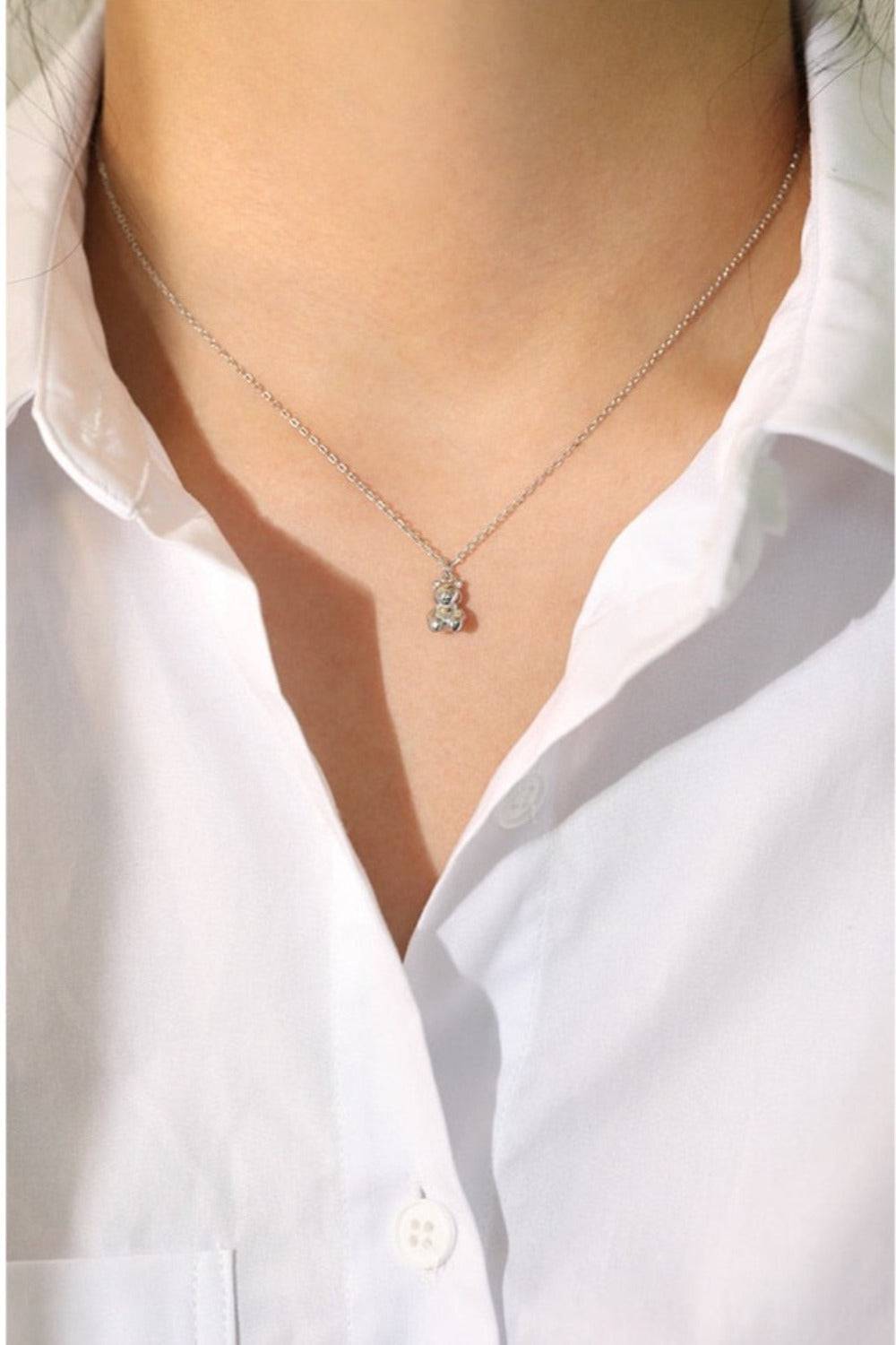925 Sterling Silver Teddy Bear Charm Necklace - TGC Boutique - Silver Necklace