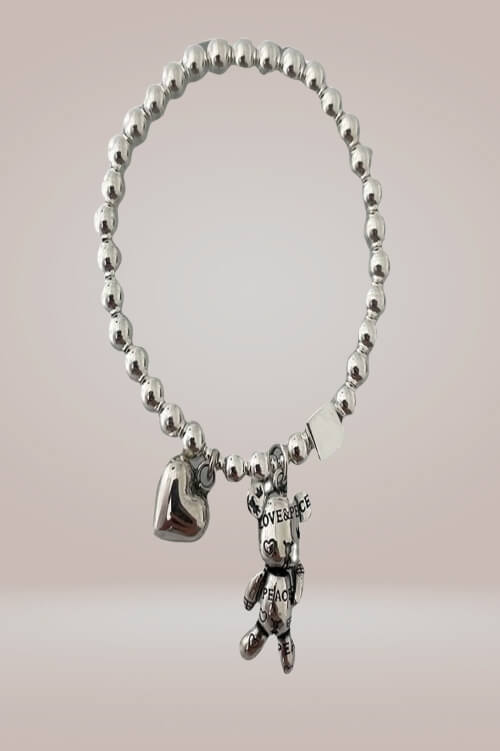 925 Sterling Silver Teddy Bear Heart Charm Bracelet - TGC Boutique - Earrings