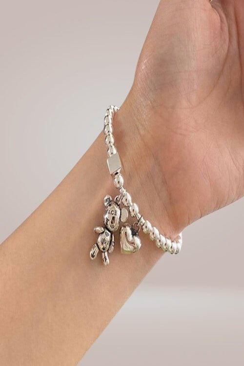 925 Sterling Silver Teddy Bear Heart Charm Bracelet - TGC Boutique - Earrings