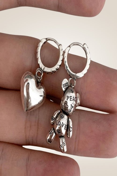 925 Sterling Silver Teddy Bear Heart Charm Earrings - TGC Boutique - Earrings