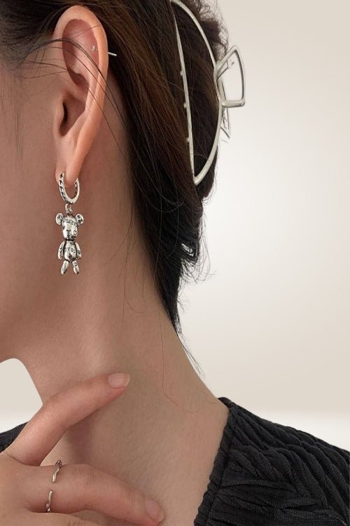 925 Sterling Silver Teddy Bear Heart Charm Earrings - TGC Boutique - Earrings