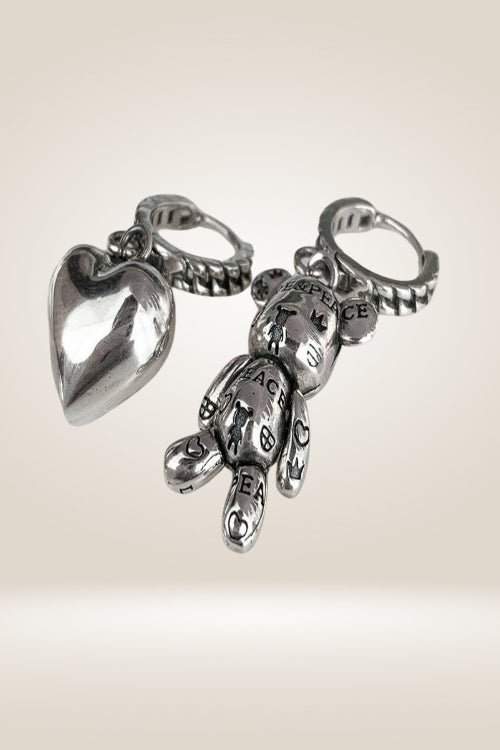 925 Sterling Silver Teddy Bear Heart Charm Earrings - TGC Boutique - Earrings