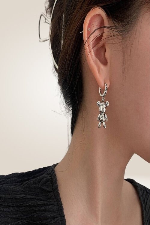 925 Sterling Silver Teddy Bear Heart Charm Earrings - TGC Boutique - Earrings