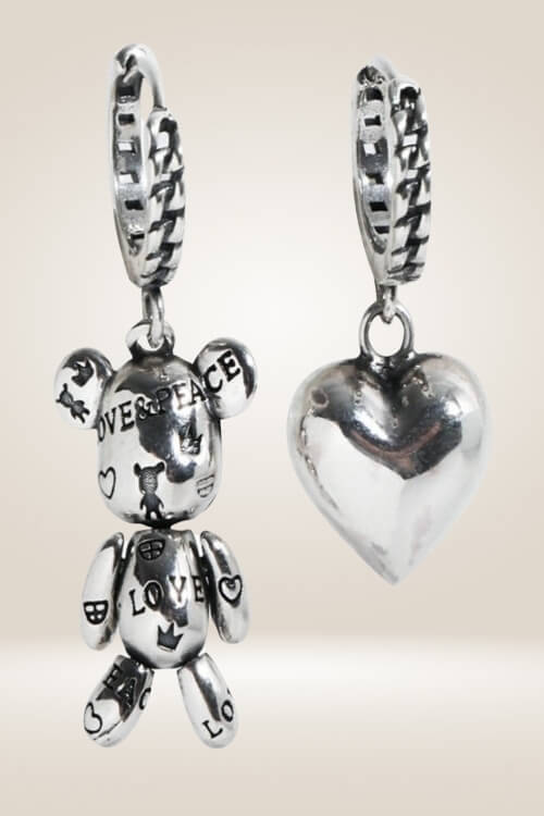 925 Sterling Silver Teddy Bear Heart Charm Earrings - TGC Boutique - Earrings