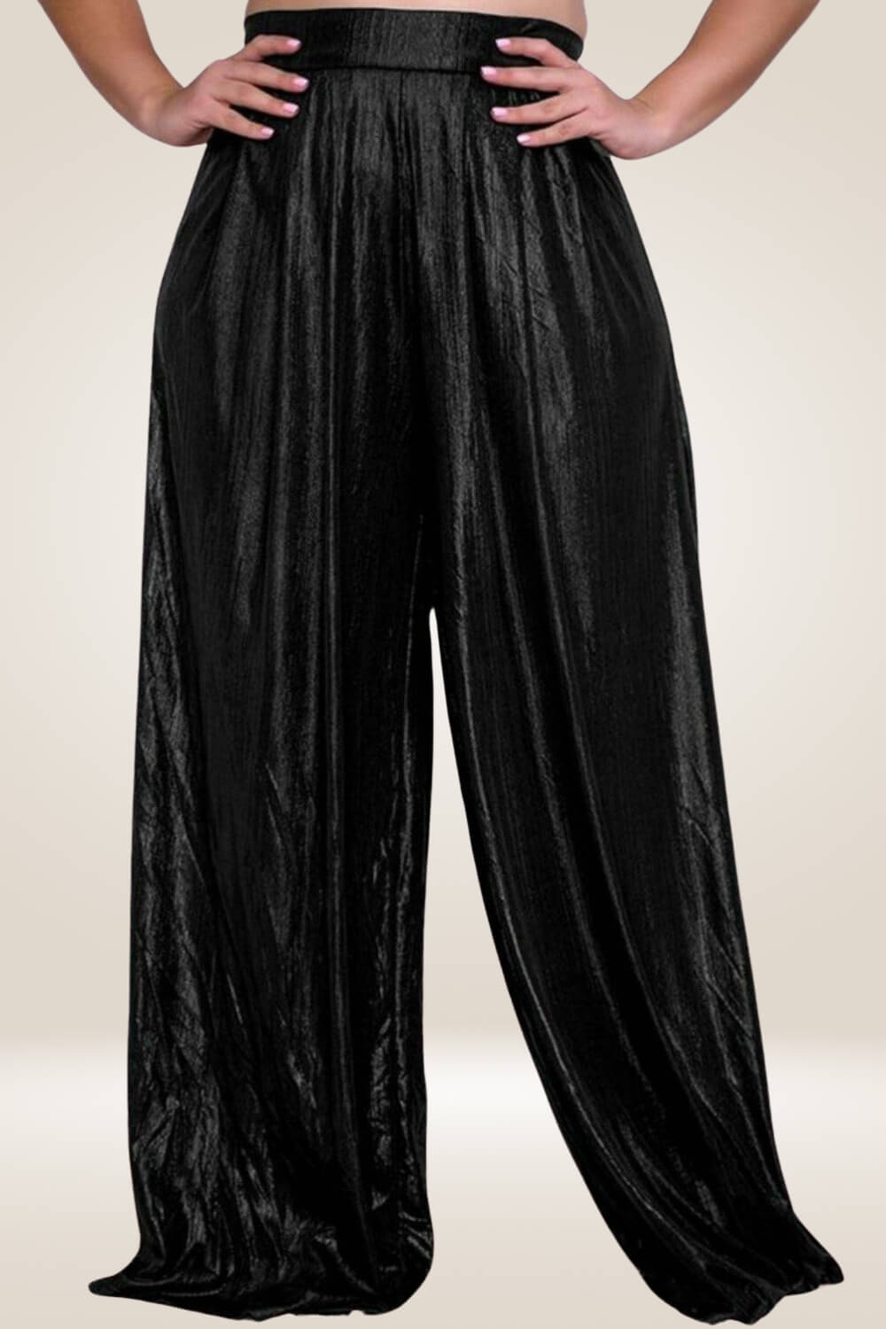 Plus Size Metallic High Waist Wide Leg Black Palazzo Pants - TGC Boutique - Pants