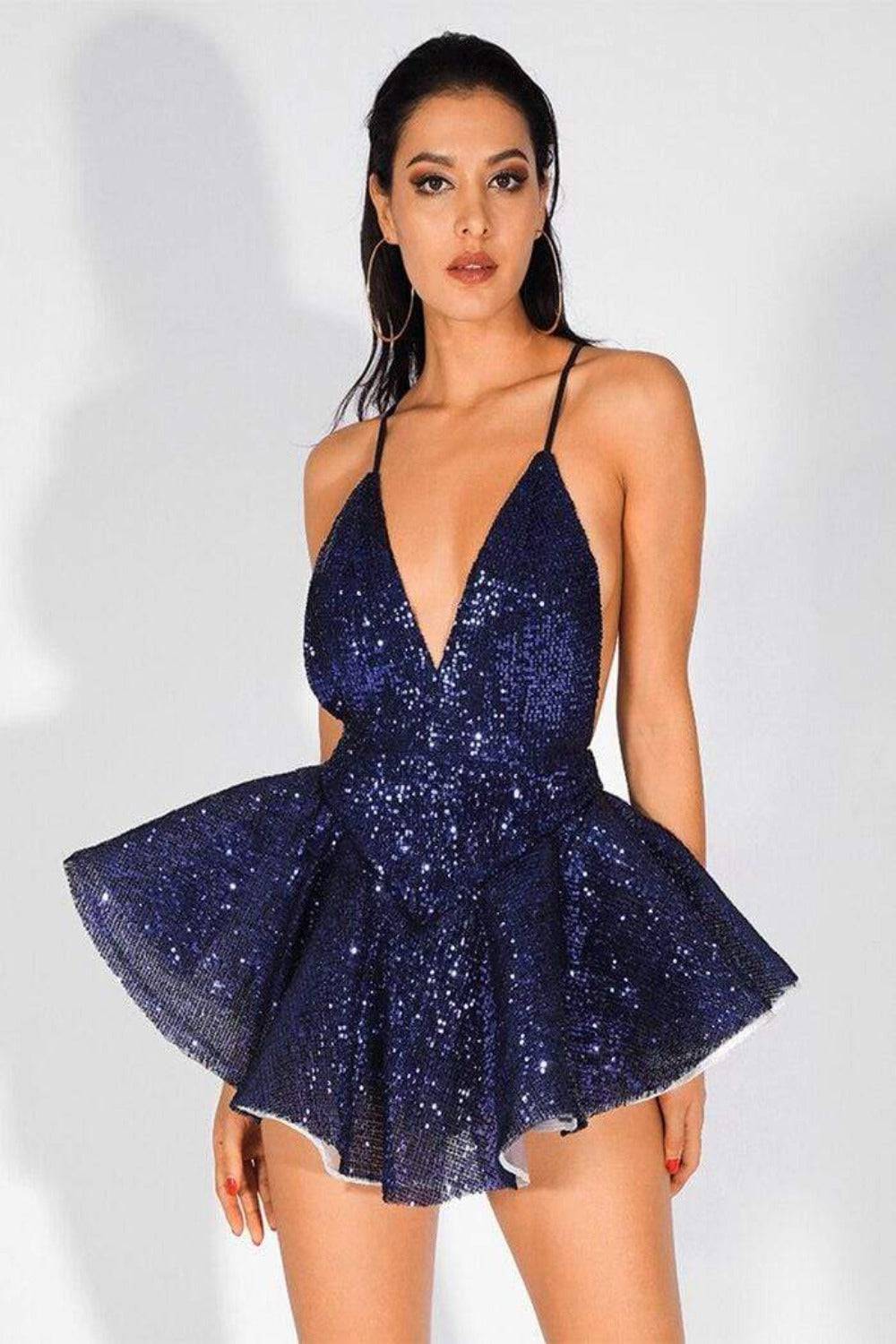A Night In The Ballet Sequins Blue Ruffle Mini Dress - TGC Boutique - Bodycon Dress