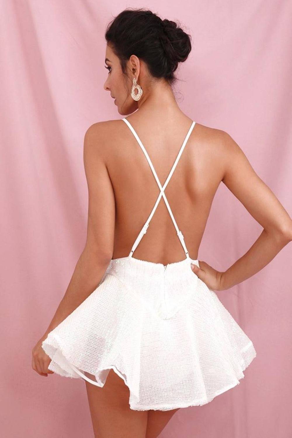 A Night In The Ballet Sequins White Ruffle Mini Dress - TGC Boutique - White Jumpsuits